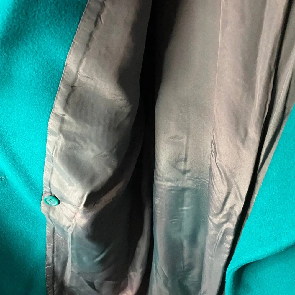 Glenbrooke Long Trench‎ Coat Women Large Teal Wool Double Breasted Vintage
